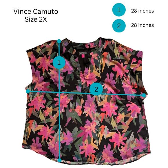 Vince Camuto Womens Sleeveless Blouse 2X Split Neckline Floral Sheer Multicolor - Picture 10 of 10